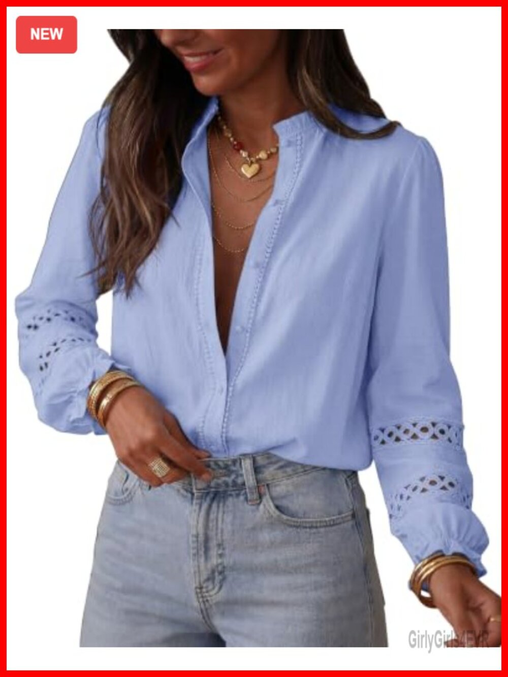 KIRUNDO Eyelet Boho Long Sleeve Button Up Shirt